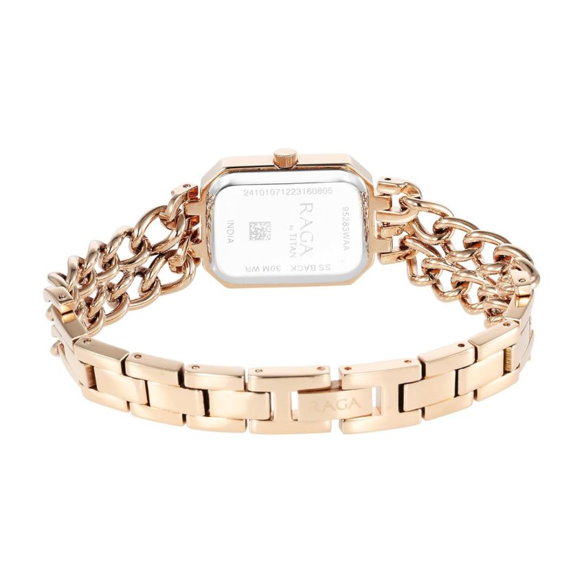 Titan Raga Showstopper Quartz Analog Rose Gold Dial Metal Strap Watch for Women-NS95283WM01