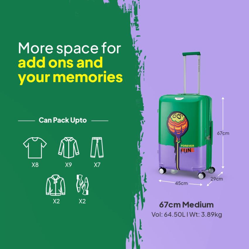 American Tourister Chupa Chups Medium Hardside Polycarbonate Cabin Suitcase with Recessed TSA Lock & Expander for Women & Men - Watermelon Green