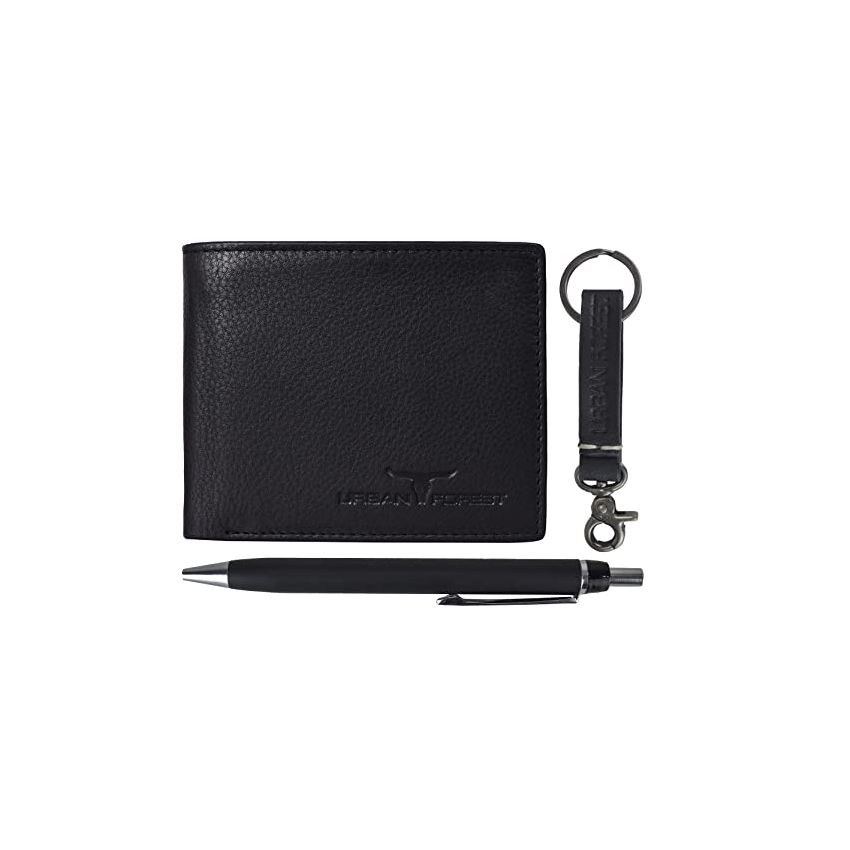 URBAN FOREST Weasley Taupe Leather Wallet, Keyring & Pen Combo Gift Set for Men
