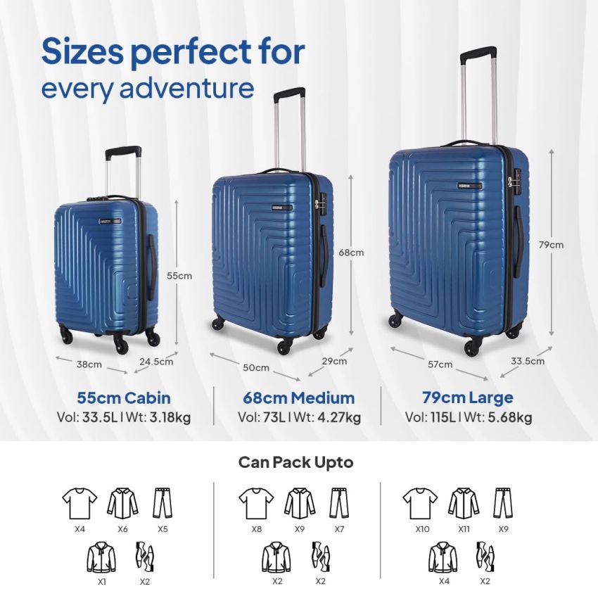 American Tourister Ivy Nxt 68Cm Medium Hardside Polycarbonate Check-in Suitcase with Multi-Stage Telescopic 4 Wheels Spinner Trolley and Mounted TSA Lock for Women & Men - Blue