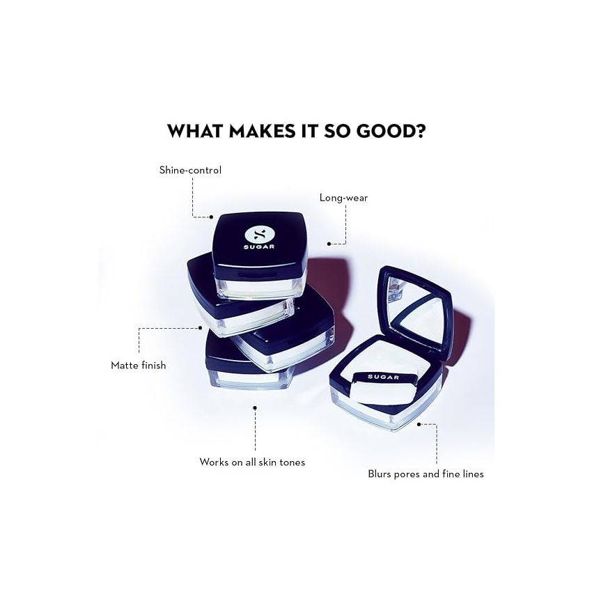 SUGAR Cosmetics All Set to Go Translucent Powder for Face | Setting Loose Powder for Face | Lightweight & Long Lasting | Matte Finish | Lasts Upto 8 hrs | 7gm