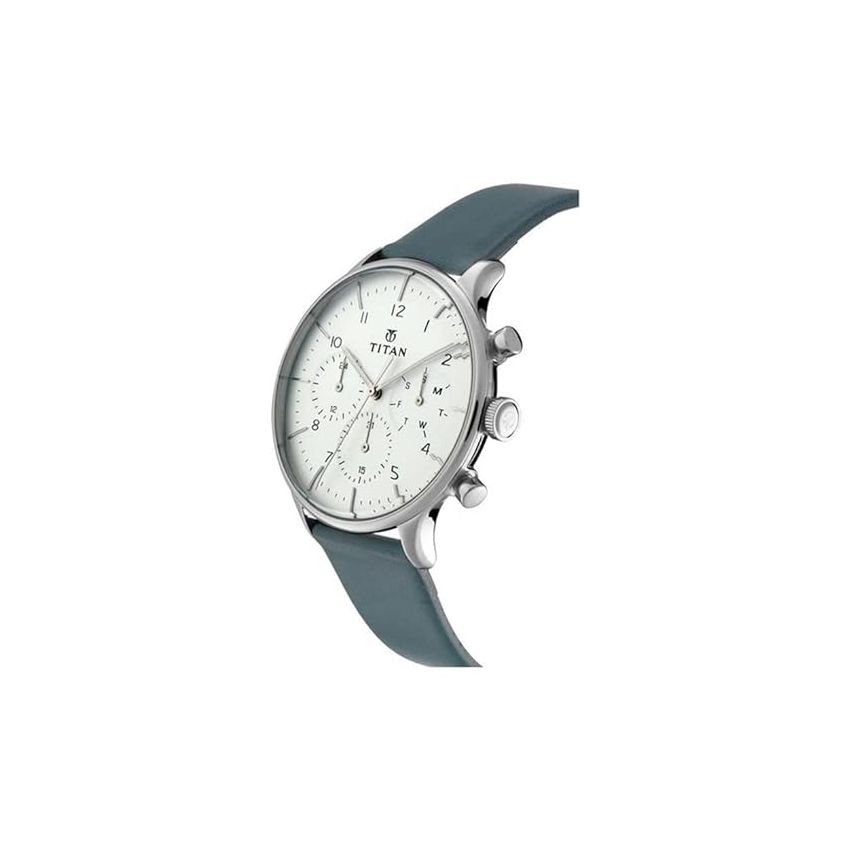 Titan Quartz Multifunction White Dial Leather Strap Watch for Men-NS90102SL03/NT90102SL03