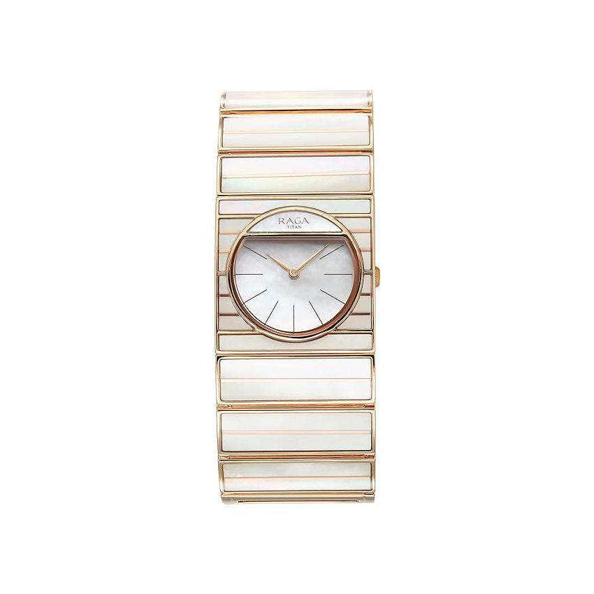 Titan Raga Power Pearls Quartz Analog Mother of Pearl Dial and Strap Watch for Women-NS95234WM01F/NT95234WM01F