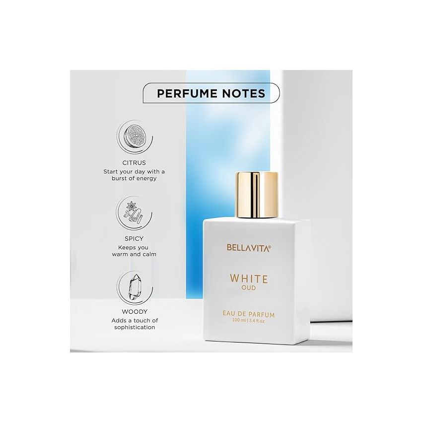 Bella Vita Luxury White Oud Unisex Eau De Parfum Liquid Perfume With Orange, Patchouli, Musk, Premium, Long Lasting Oud & Fruity Fragrance, 100ml