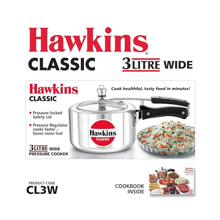 Hawkins Classic 3Liters(Wide)Aluminium Inner Lid Pressure Cooker(Silver)