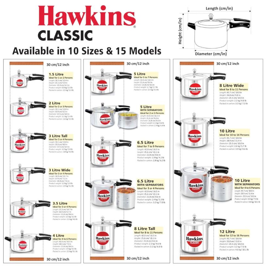 Hawkins Classic 3Liters(Wide)Aluminium Inner Lid Pressure Cooker(Silver)
