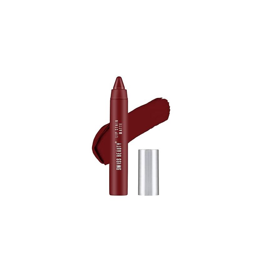 Swiss Beauty Stain Matte Lipstick | Long Lasting, Hydrating & Lightweight Lipstick | Red Wine, 3.4gm|