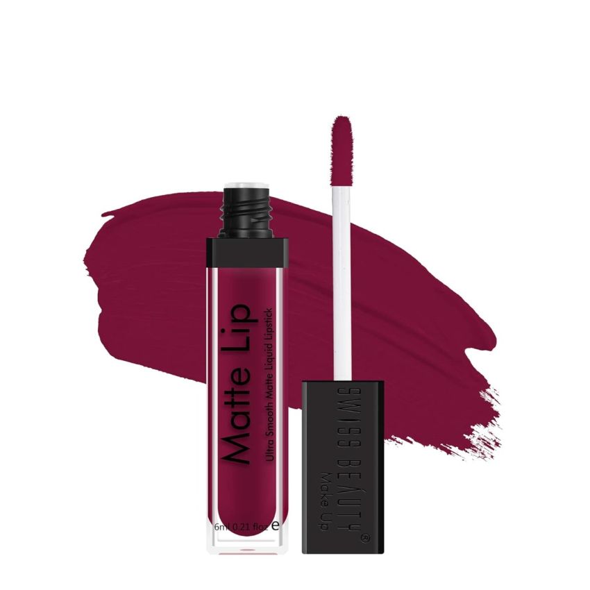 Swiss Beauty Ultra Smooth Matte Lip Liquid Lipstick, Smooth Lip Color, Weightless Finish, Silky Matte Finish, Shade- Wine, 6ml