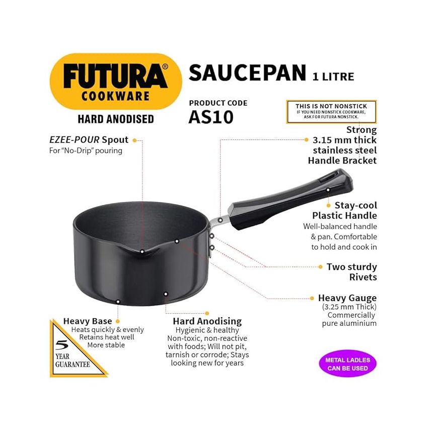 Futura Hard Anodised Ezee-Pour Saucepan 1 Litre Without lid
