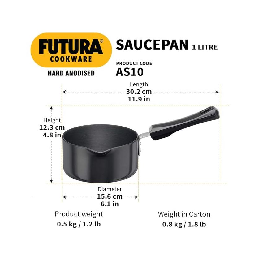 Futura Hard Anodised Ezee-Pour Saucepan 1 Litre Without lid