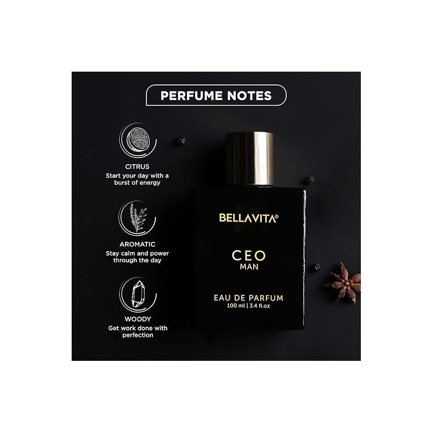 Bella Vita Luxury CEO Man Eau De Parfum Perfume with Lemon, Lavender, Tonka, Mandarin & Vetiver|Premium, Long Lasting Woody Fragrance for Men, 100 ML