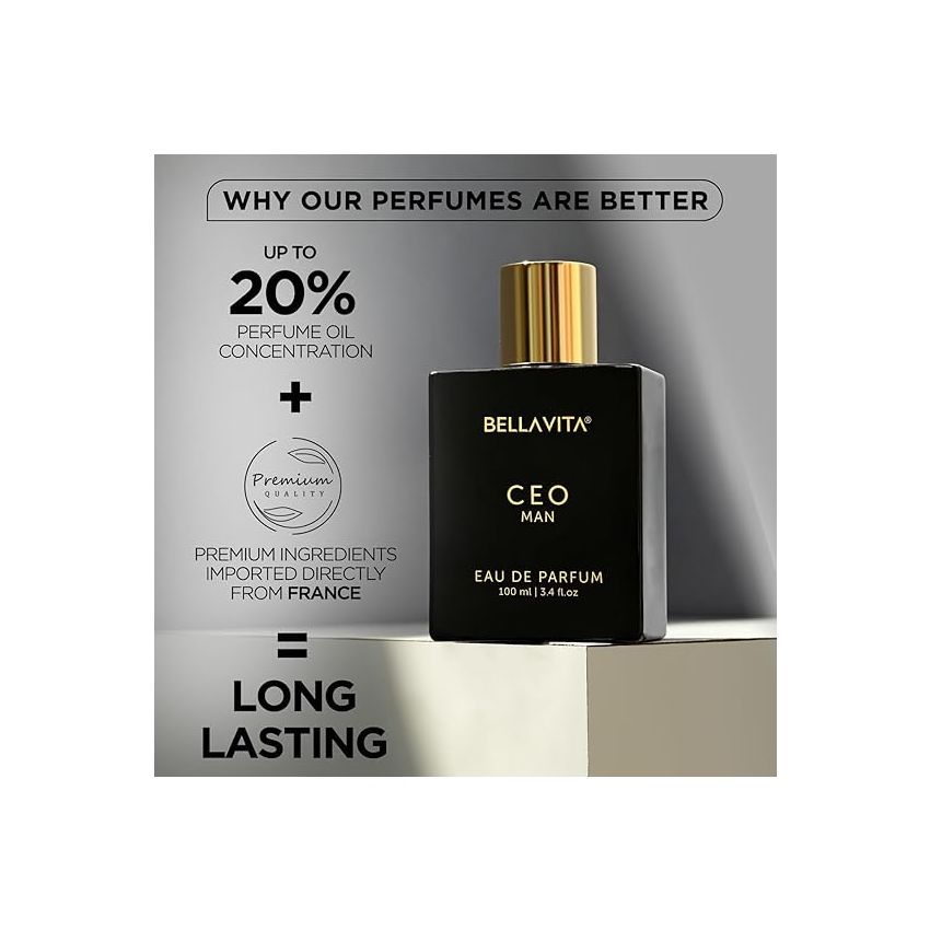 Bella Vita Luxury CEO Man Eau De Parfum Perfume with Lemon, Lavender, Tonka, Mandarin & Vetiver|Premium, Long Lasting Woody Fragrance for Men, 100 ML