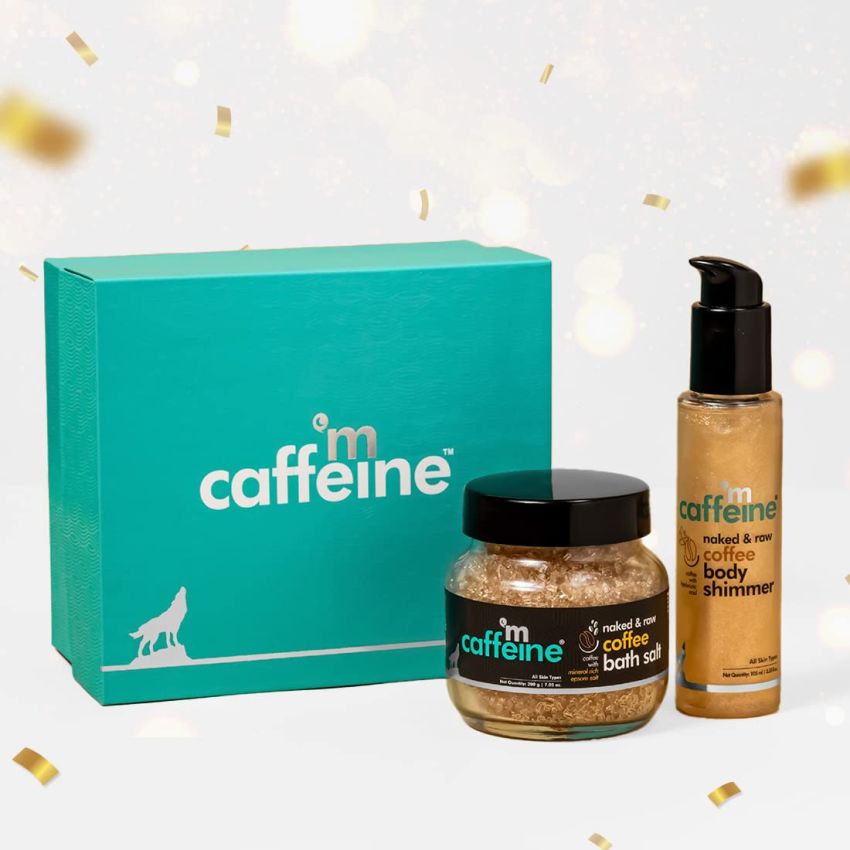 mCaffeine Gift Kit For Women with Relaxing Bath Salt & Illuminizing Body Shimmer | Sepcial Gift Hamper For All Age & All Skin Types | Ideal Birthday Gift & Anniversary Gift For Her