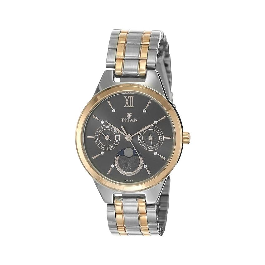 Titan Women's Elegance Moonphase Two-Tone Gray Dial Watch-NS2590KM02/NT2590KM02
