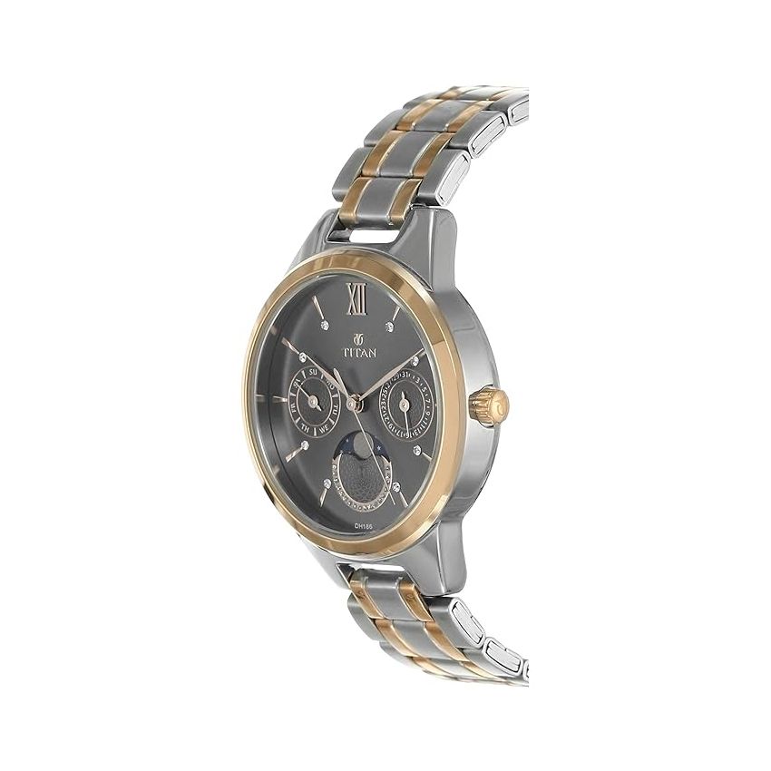 Titan Women's Elegance Moonphase Two-Tone Gray Dial Watch-NS2590KM02/NT2590KM02