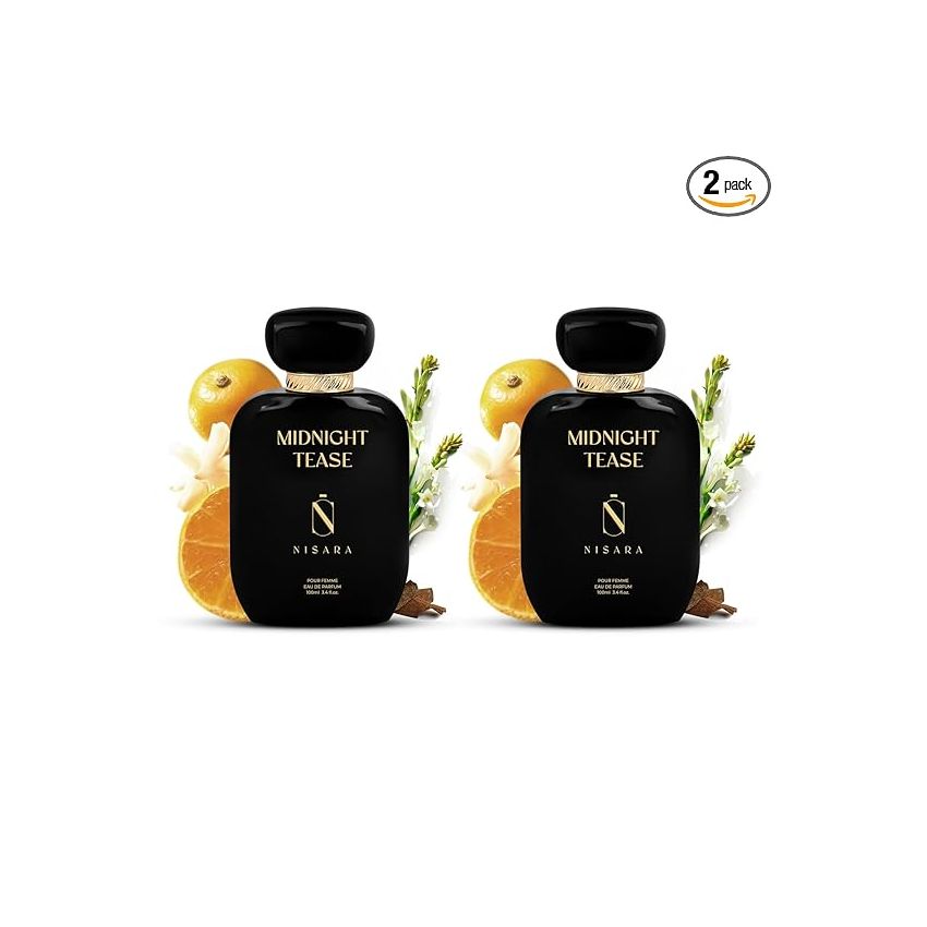 Nisara Midnight Tease Perfume for Women (Pack of 2 * 100 ml) | Floral Woody Musky Fragrance | With Musk, Cedarwood & Vanila Notes | Long Lasting EDP Scent Spray | Girl Parfum