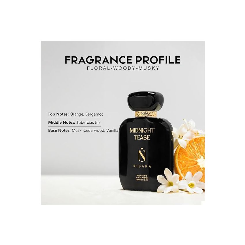 Nisara Midnight Tease Perfume for Women (Pack of 2 * 100 ml) | Floral Woody Musky Fragrance | With Musk, Cedarwood & Vanila Notes | Long Lasting EDP Scent Spray | Girl Parfum