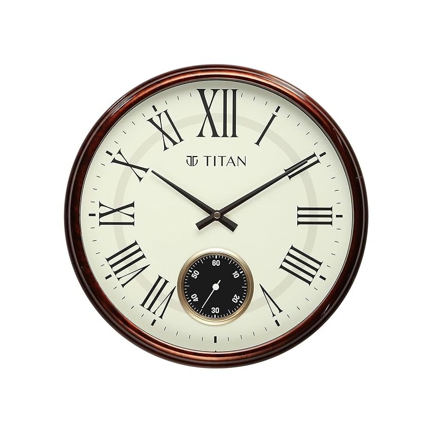 Titan Classic Sub-Second Analog Wall Clock - Wood Finish(35Cm X 35 Cm)