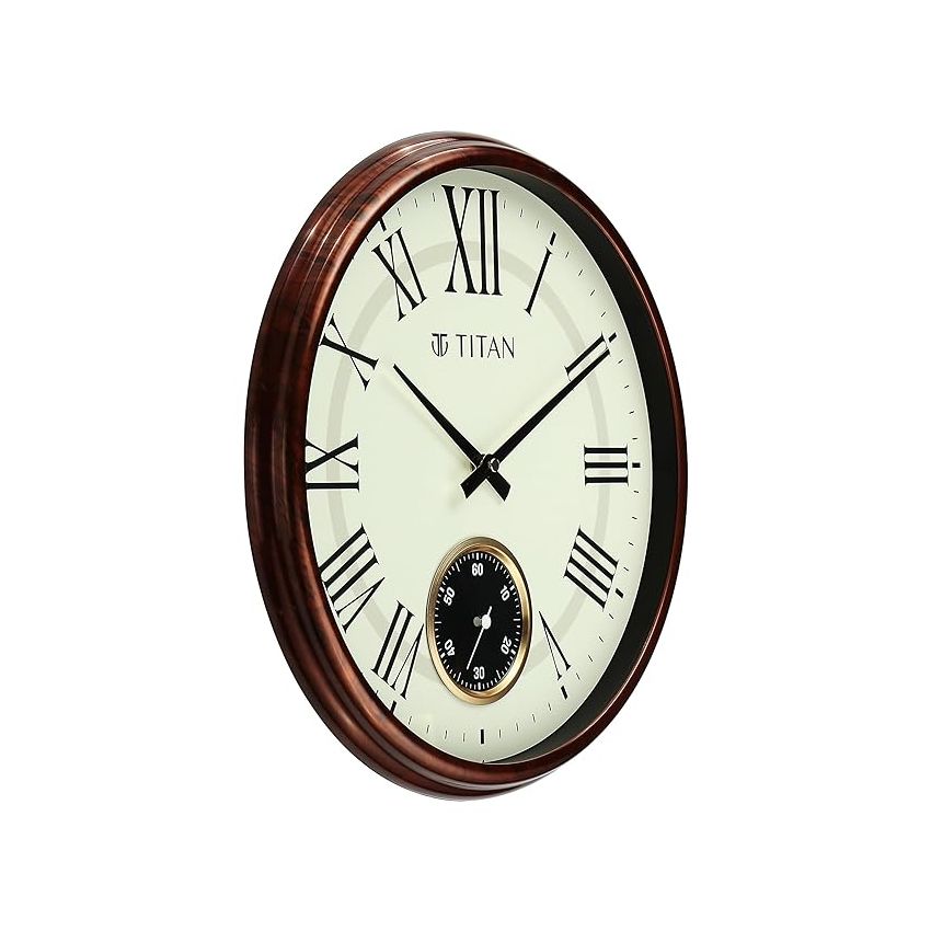 Titan Classic Sub-Second Analog Wall Clock - Wood Finish(35Cm X 35 Cm)