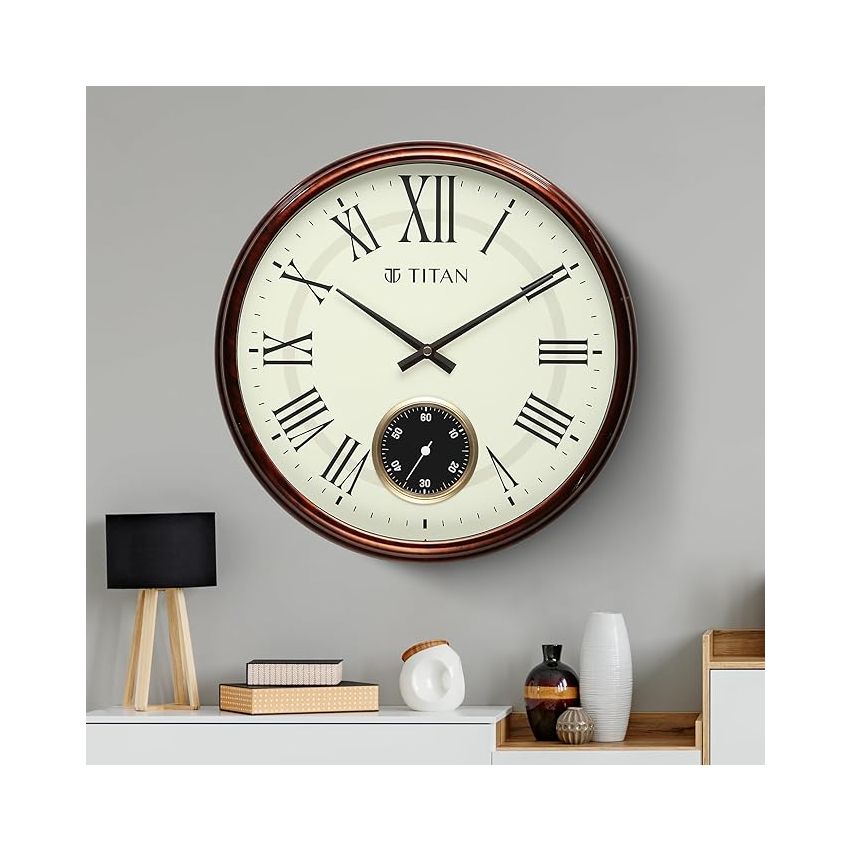 Titan Classic Sub-Second Analog Wall Clock - Wood Finish(35Cm X 35 Cm)