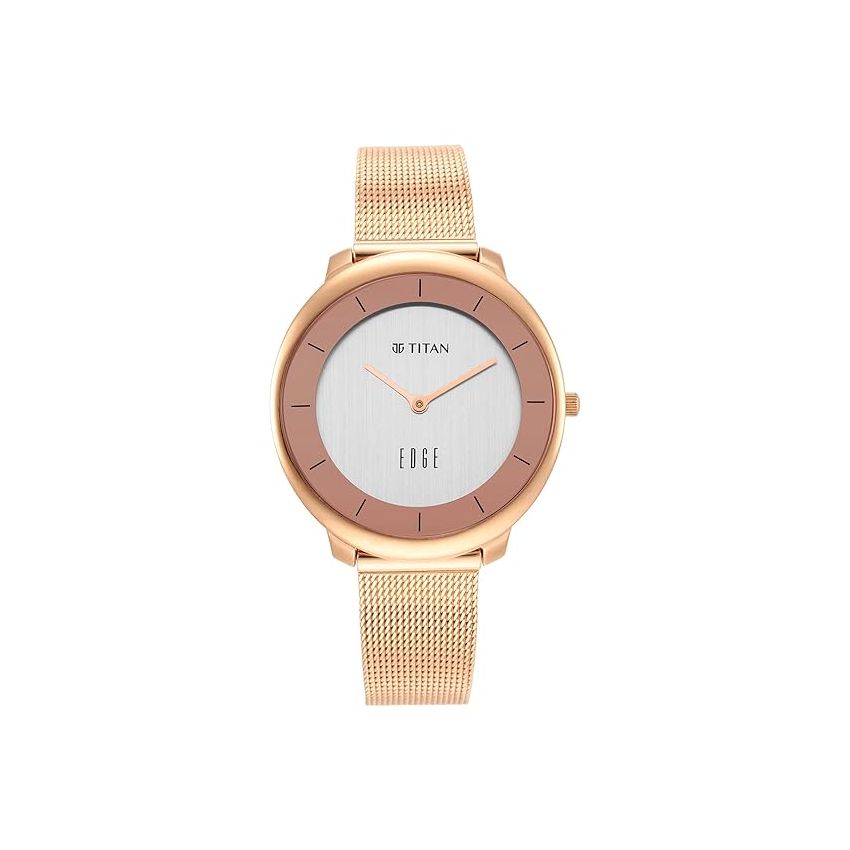 Titan Womens 33 mm Edge Rose Gold Dial Stainless Steel Analogue Watch (WTT2677WM01, Not assigned, Not assigned)