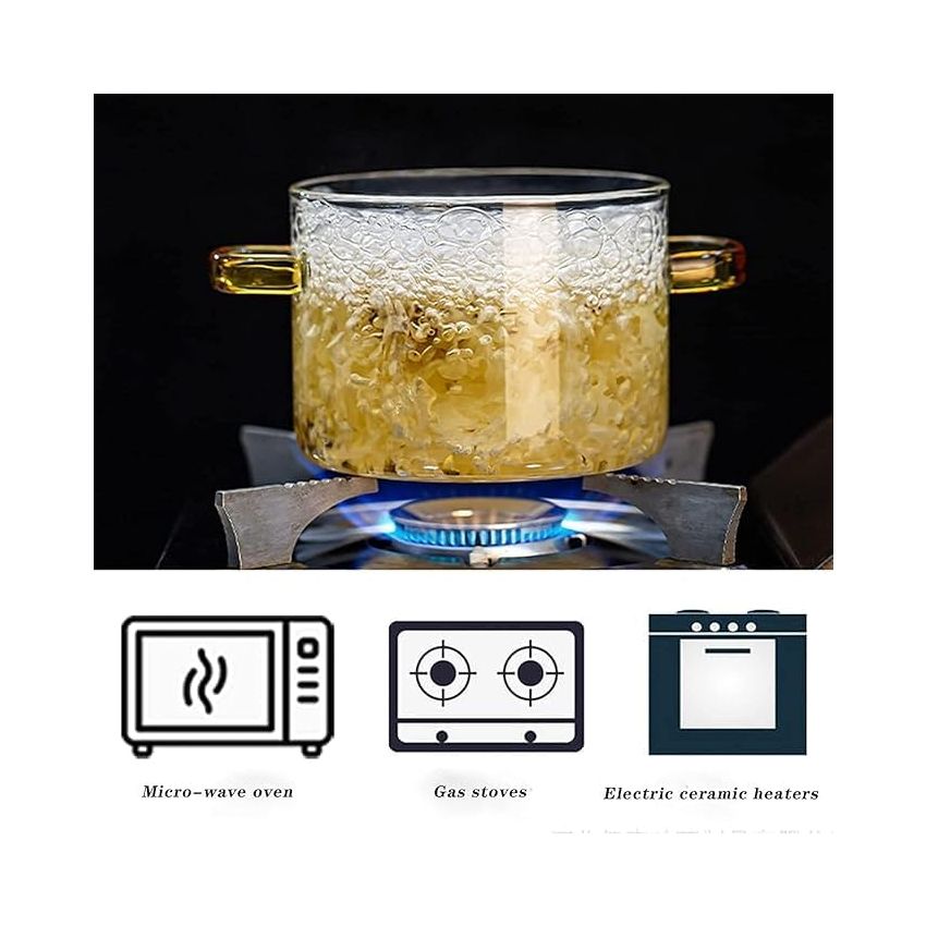 Incrizma Glass Saucepan With Cover,1.6L Heat-Resistant Glass Stovetop Pot And Pan With Lid,The Best Handmade Glass Cookware Set Cooktop Safe For Pasta Noodle,Soup,Milk,Baby Food(1500 Ml),Polished