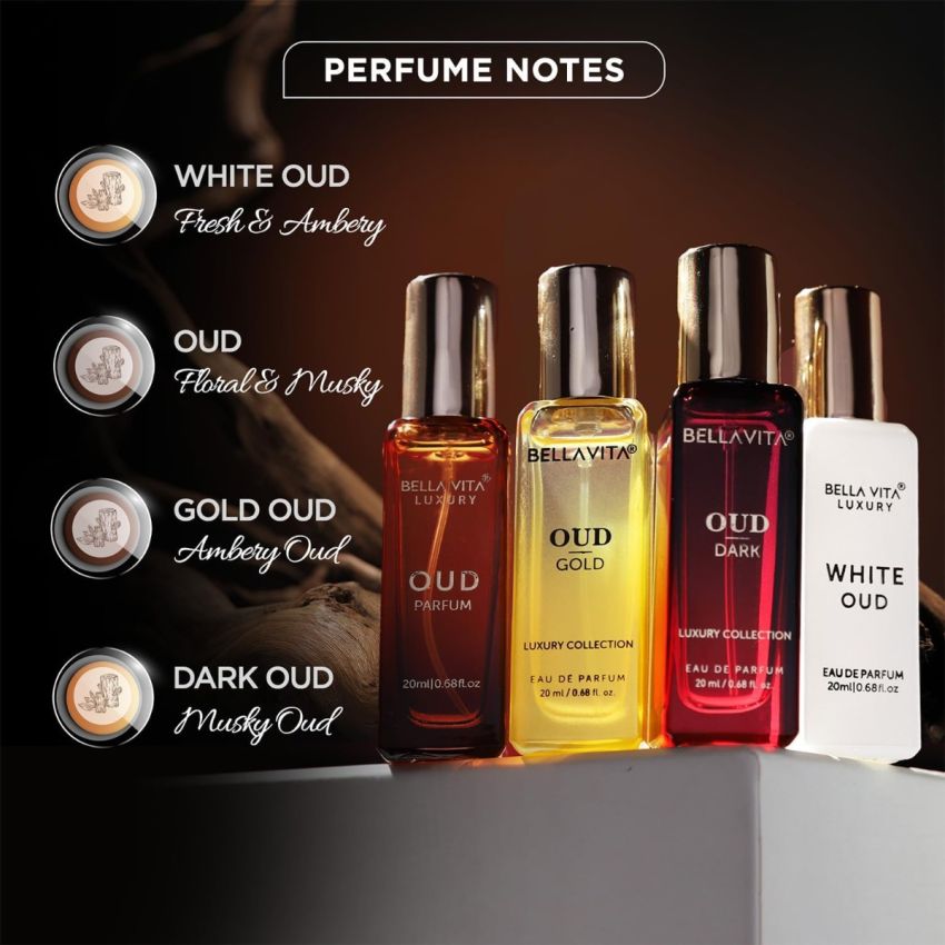 Bella Vita Luxury OUD Experience Eau De Parfum Gift Set 4 x 20ml for Men & Women, Premium Long Lasting EDP Perfume, Oudh Fragrance Scent
