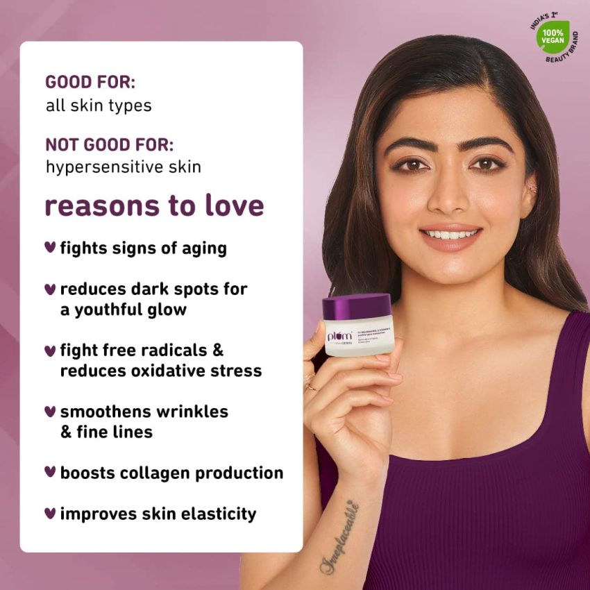 Plum 1% Resveratrol & Vitamin C Youthful Glow Moisturizer Cream | Fights Signs Of Ageing | Enhances Collagen Production | Boosts Glow | Lightweight & Quick-Absorbing | 100% Vegan | 50G