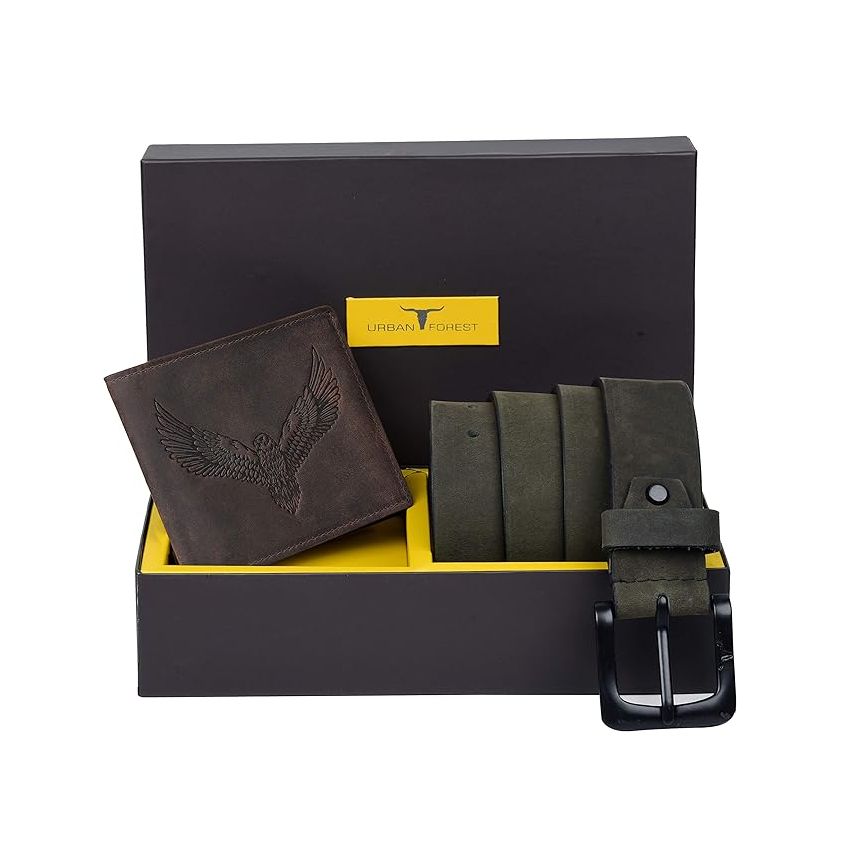 URBAN FOREST Zeke Vintage Leather Wallet & Casual Leather Belt Combo Gift Set