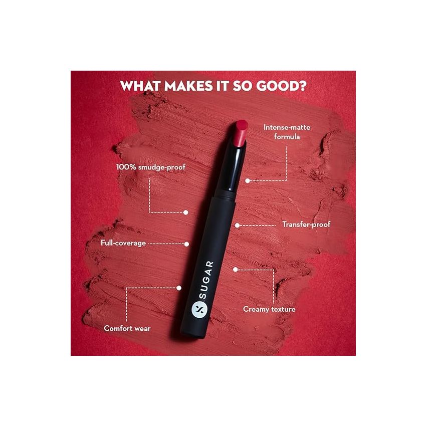 SUGAR Cosmetics Matte Attack Lipstick for Women | Transferproof & Smudgeproof | Lasts upto 12hrs | Enriched With Jojoba Oil | 2gm - Red Zeppelin