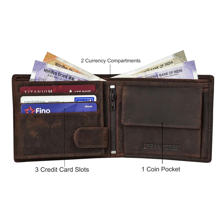 URBAN FOREST Zeus Vintage Tobacco Leather Wallet & Earphone Holder Set for Men