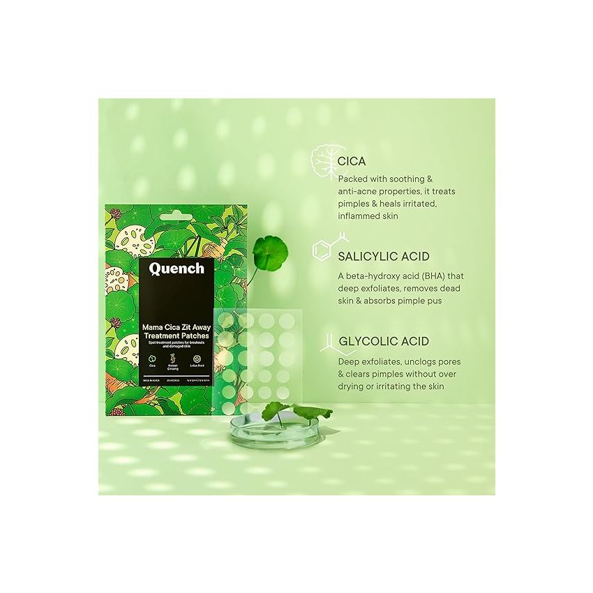 Quench Zit Away Acne Pimple Patches for Face | 24 Hydrocolloid Patches with Salicylic Acid & Cica Herb Repair | Shrinks Pimples Overnight (Pack of 1, Transparent)