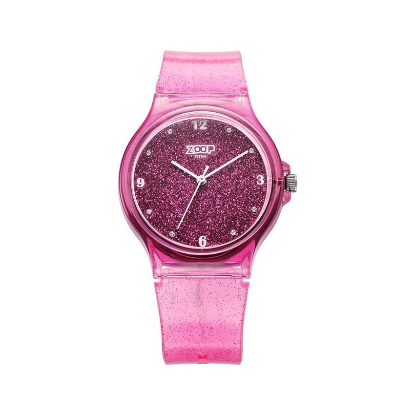 Zoop by Titan Glitter Quartz Analog Pink Dial Polyurethane Strap Watch for Kids-26030PP03W