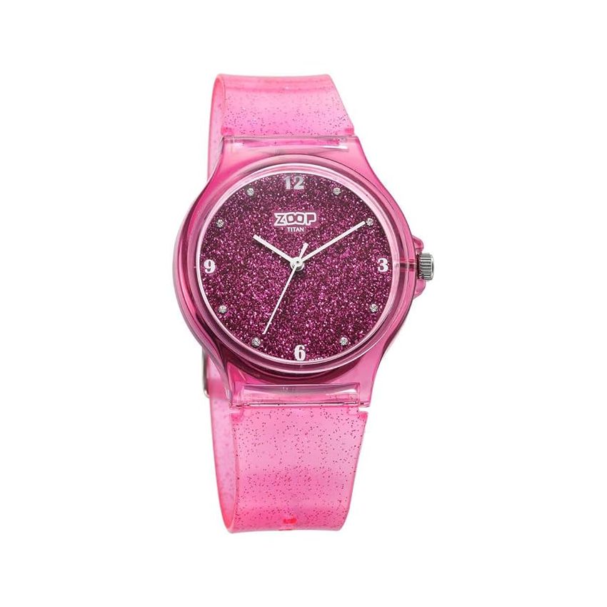 Zoop by Titan Glitter Quartz Analog Pink Dial Polyurethane Strap Watch for Kids-26030PP03W