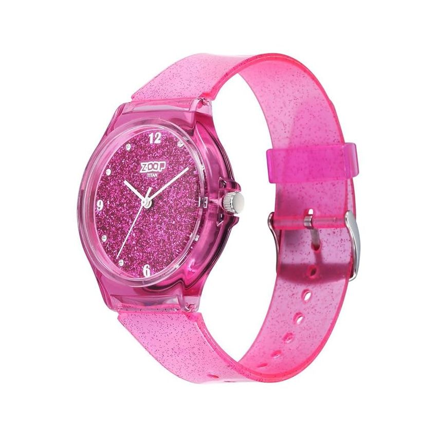 Zoop by Titan Glitter Quartz Analog Pink Dial Polyurethane Strap Watch for Kids-26030PP03W