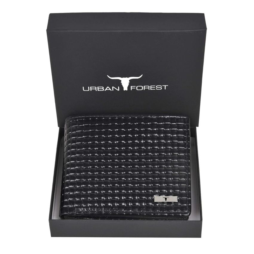 URBAN FOREST Zyon Printed Black Leather Wallet for Men