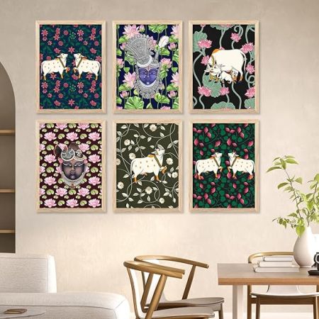 kotart Traditional Indian Art Digital Painting for Wall Decoration - Pichwai Wall Art Prints for Living Room Bedroom Office Room Decor (10x13 inch, Terracotta) (wall painting, 01)