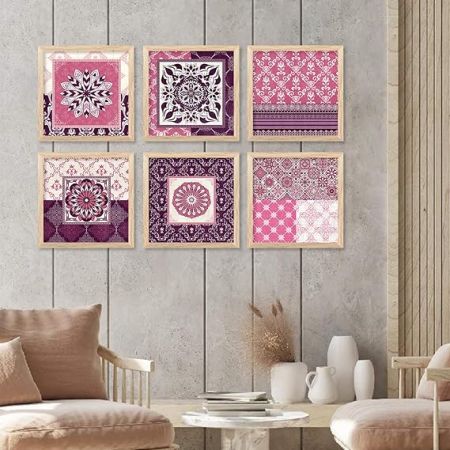 kotart Premium Digital Madhubani Art Paintings with Frame for Home Decor - Traditional Indian Painting for Wall Decoration Set of 6 (13x13 inch, Painting 8)