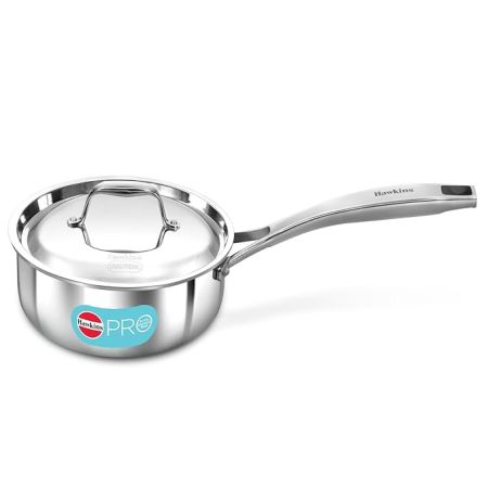 Hawkins Pro 1.5 Litre Sauce Pan, Tri-Ply Stainless Steel Tea Pan/Milk Pan with Stainless Steel Lid, Silver (PSSP15S)
