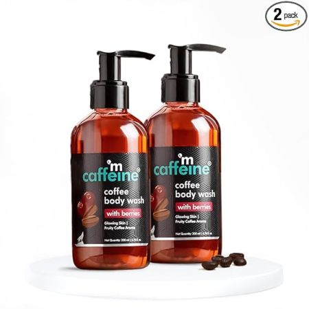 mCaffeine Coffee Body Wash with Berries - Value Pack of 2 | Sweet & Vibrant Berry Aroma | Vit C & E Rich Body Cleanser for Supple Skin | Sulphate Free Shower Gel for Men & Women - 200 ml