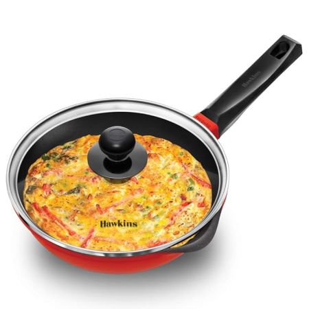 Hawkins 22 cm Frying Pan, Die Cast Non Stick Fry Pan, Ceramic Coated Pan, Induction Frying Pan, Small Frying Pan, Red (IDCF22)