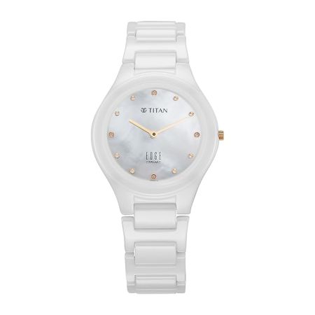 Titan Edge Ceramic Dress with Diamonds Quartz Analog Mother of Pearl Dial Ceramic Strap Watch for Women-2653KC03/NT2653KC03