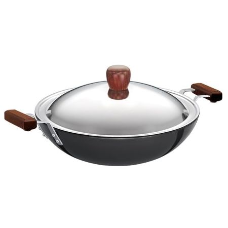 Hawkins Futura 3.75 Litre Deep-Fry Pan, Hard Anodised Kadhai with Glass Lid, Induction Frying Pan, Black (IAD375G)