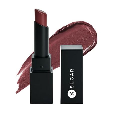 SUGAR Cosmetics Nothing Else Matter Longwear Matte Lipstick | Lasts Up To 8+ Hours| 100% Vegan | 3.2gm - 12 Teak Over (Purple Brown, Brown Burgundy)