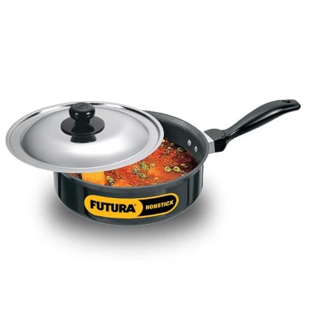 Hawkins Futura Nonstick Curry Pan (Saute Pan) 2 L, 20 cm, 3.25 mm with Glass Lid (Black)