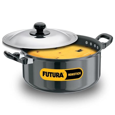 Hawkins Futura 5 Litre Cook n Serve Stewpot, Non Stick Pot with Stainless Steel Lid, Cooking Pot with Lid, Black (NST50)