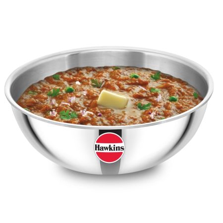 Hawkins 3 Litre Metro Kadhai, Triply Stainless Steel Induction Tasla, Silver (SSTA30)