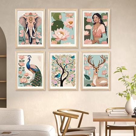 kotart Traditional Indian Style Wall Art Prints for Home and Office Decor - Modern Art Digital Painting for Bedroom living room office Wall Decoration (13X17 INCH, A) Pack of 6