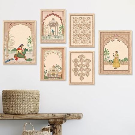 kotart Madhubani Art Paintings with Frame for Home Decoration - Traditional Framed Painting for Living Room Bedroom Office Decor - Painting for Wall Decoration - Pack of 6 (C)