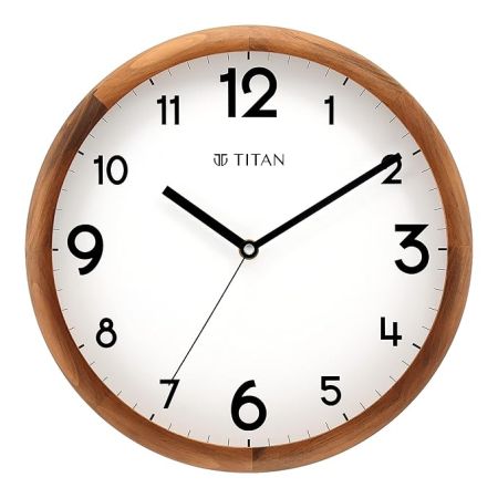 Titan Classic Wooden Analog Wall Clock with White Dial and Silent Sweep - 30 Cm X 30 Cm (Medium)